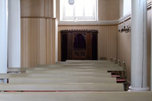 Rows of pews in the nave